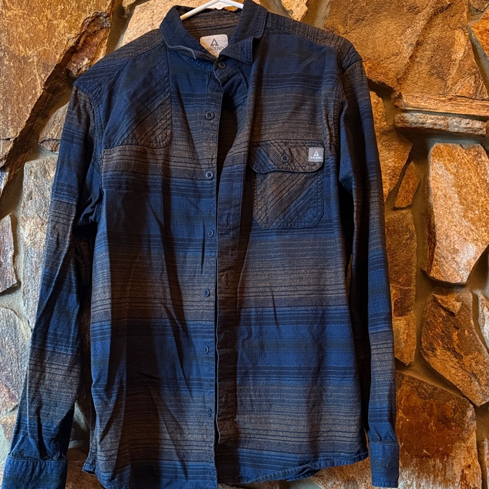 Ascend Men's Blue and Brown Casual Button Down Shirt